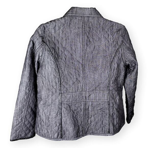Chico's Charcoal Denim Quilted Zip Up Women's Jacket 16 - Picture 3 of 9
